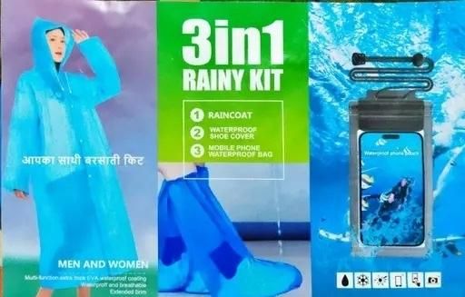 Unisex 3 in 1 Rain Coat (1 Rain Coat, 1 Mobile Cover & 1 Rain Shoe)